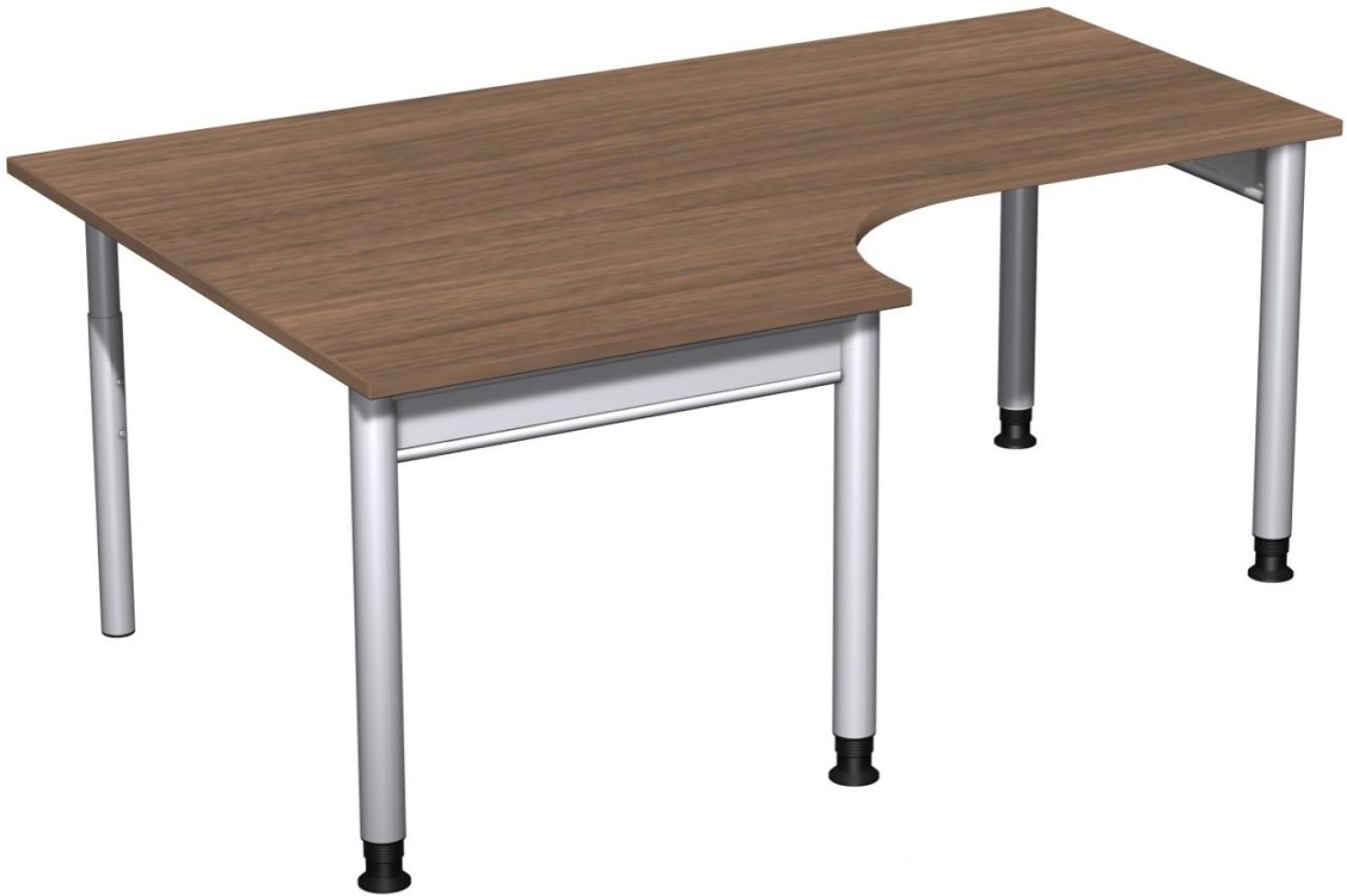 PC-Schreibtisch '4 Fuß Pro' links, höhenverstellbar, 180x120cm, Nussbaum / Silber Bild 1