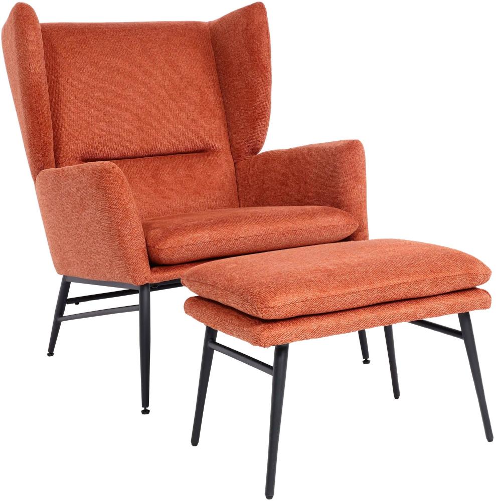 Lounge-Sessel mit Ottomane HWC-L62, Ohrensessel Polstersessel Cocktailsessel Hocker, Stoff/Textil ~ terracotta-braun Bild 1
