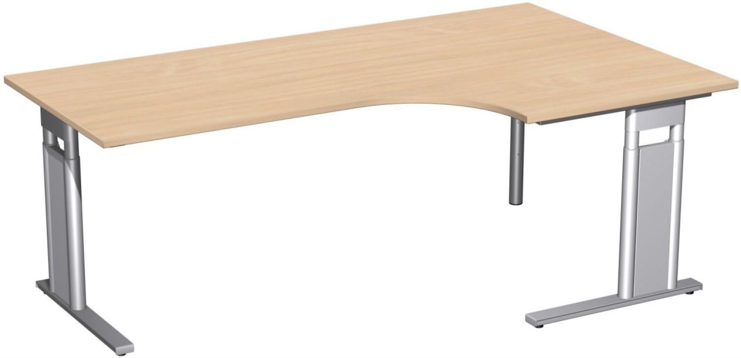PC-Schreibtisch 'C Fuß Pro' rechts, höhenverstellbar, 200x120cm, Buche / Silber Bild 1