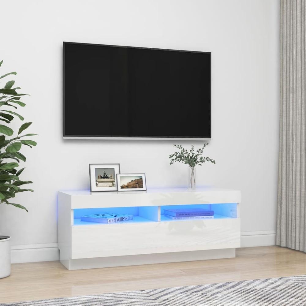 TV-Schrank mit LED-Leuchten Hochglanz-Weiß 100x35x40 cm Bild 1