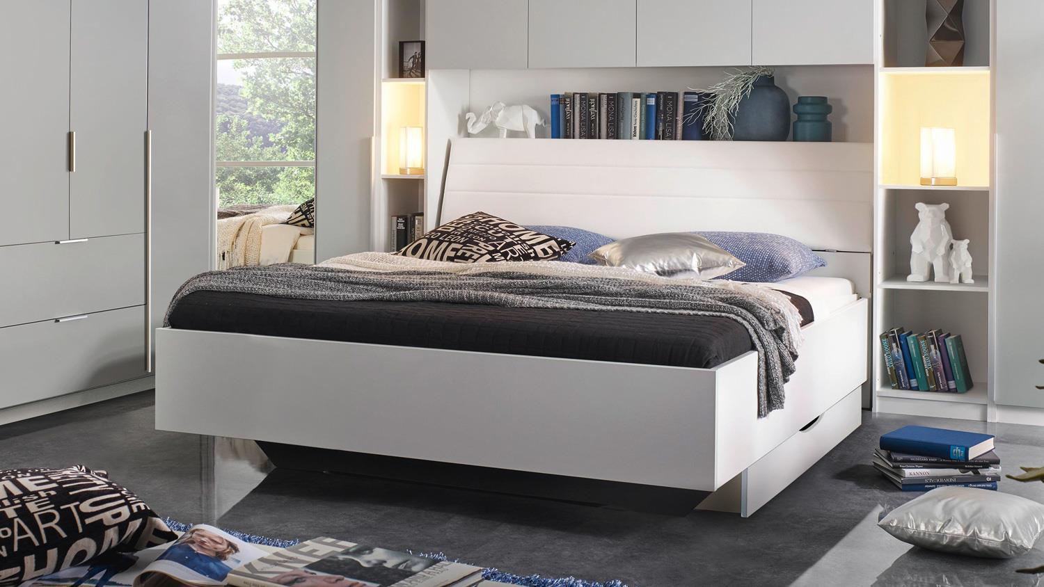 Bett MAFIS Doppelbett Schlafzimmer weiß Polsterkopfteil 180 x 200 cm Bild 1