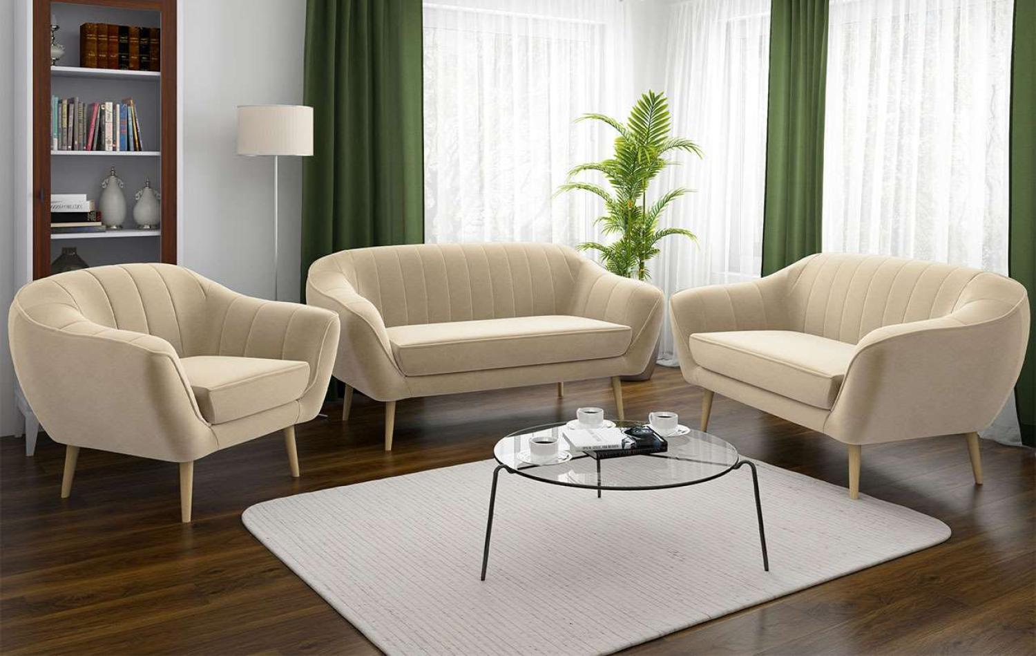Couchgarnitur - Sofa ELI - 3 2 1 - Beige Velours Bild 1