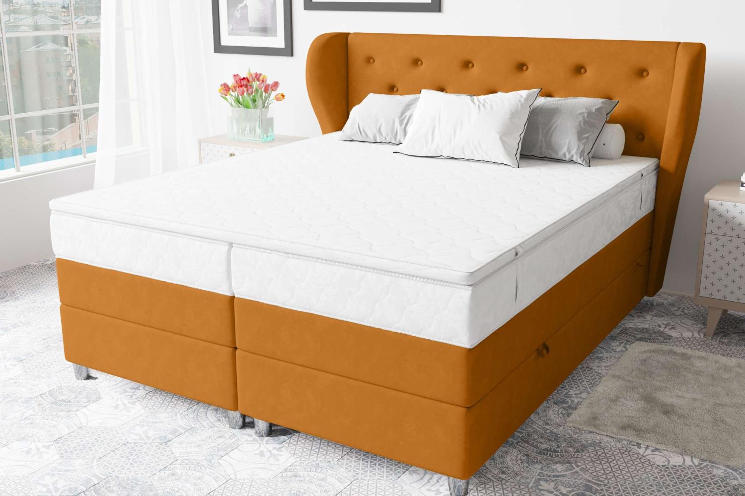 99rooms Hermes Boxspringbett 180x200 cm Velours SORO Orange Bonell-Federung Bild 1