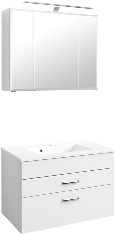 Bad-Set 3-tlg. 'Fontana' mit LED-Beleuchtung und Waschbecken, Weiß, 80 cm Bild 1