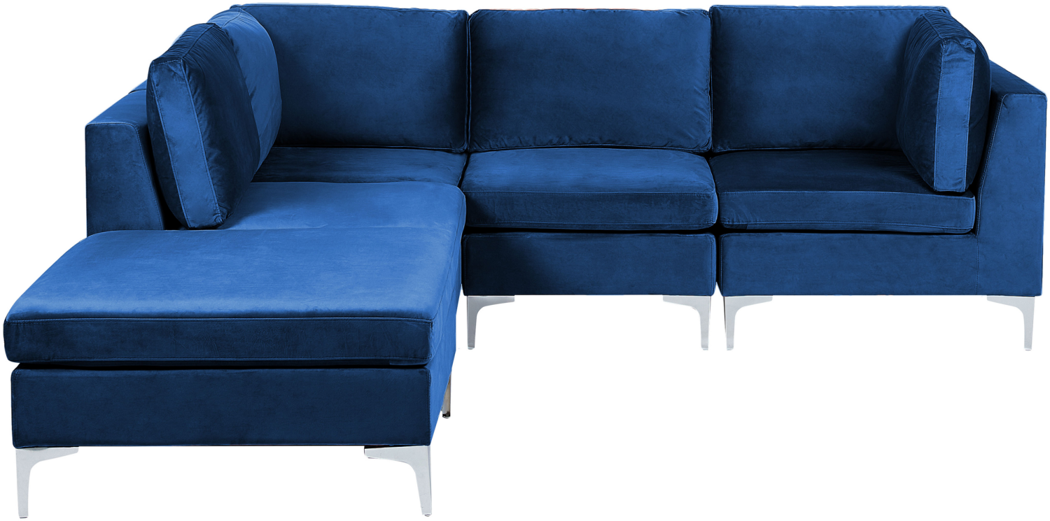 4-Sitzer Ecksofa Samtstoff marineblau rechtsseitig mit Ottomane EVJA Bild 1
