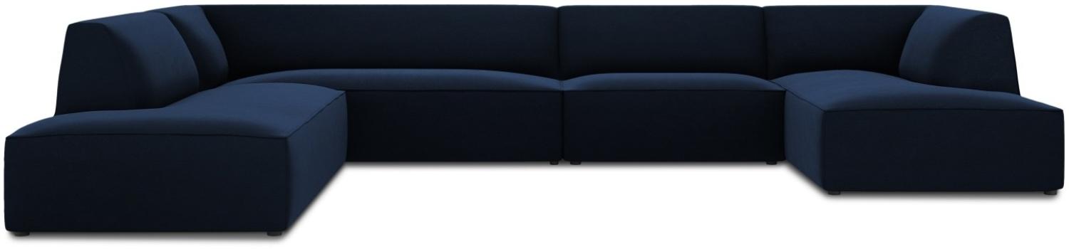 Micadoni 7-Sitzer Samtstoff Panorama Ecke links Sofa Ruby | Bezug Royal Blue | Beinfarbe Black Plastic Bild 1