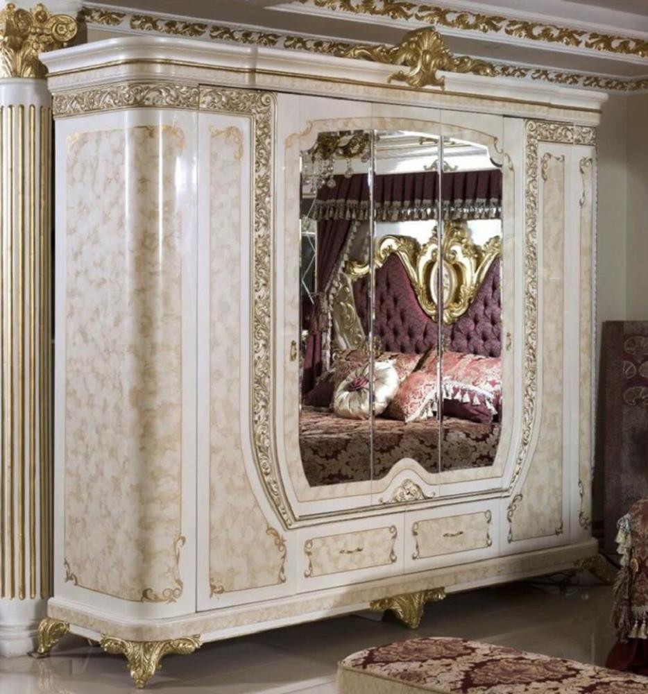 Casa Padrino Luxus Barock Schlafzimmerschrank Weiß / Beige / Gold - Prunkvoller Massivholz Kleiderschrank im Barockstil - Barock Schlafzimmer & Hotel Möbel - Edel & Prunkvoll Bild 1
