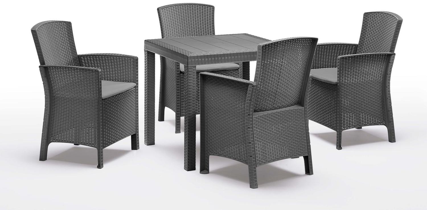 BICA Diningset 5 tlg. Lido, 4 Sessel inkl Sitzkissen und Tisch Dallas, Graphite - wetterfest Bild 1