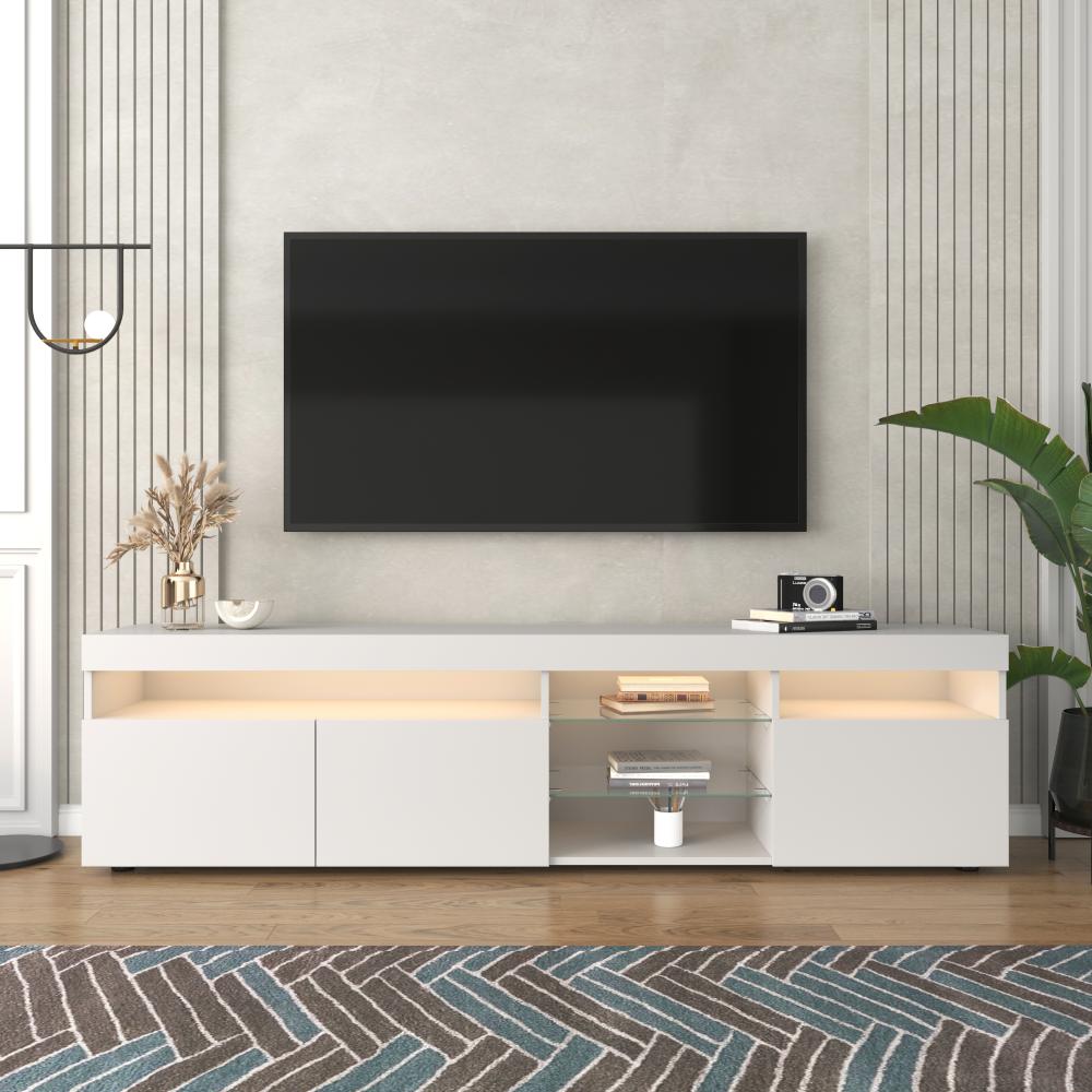 Merax Weißer moderner TV-Schrank, helles Panel, variable LED-Beleuchtung, Wohn- und Esszimmer 180cm Bild 1