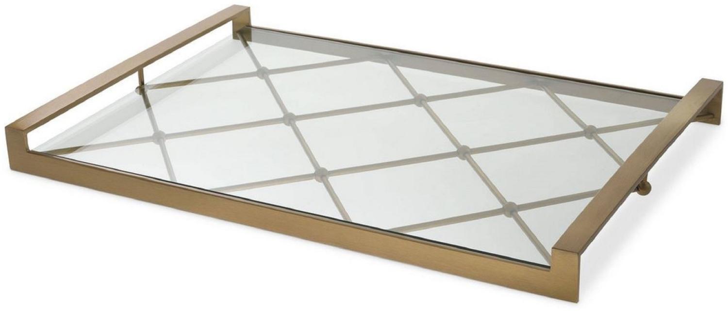 Casa Padrino Luxus Serviertablett Messingfarben 48 x 34 x H. 4 cm - Edelstahl Tablett mit gehärteter Glasplatte - Gastronomie Accessoires - Luxus Qualität Bild 1