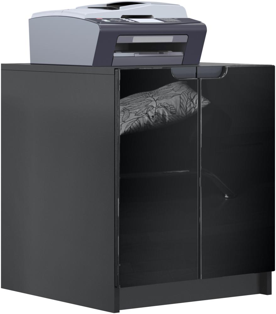 Druckerkommode Logan, Aktenschrank mit 2 Fächern und 2 Türen, Korpus in Schwarz matt, Fronten in Schwarz Hochglanz, (51 x 60,5 x 54 cm) Bild 1