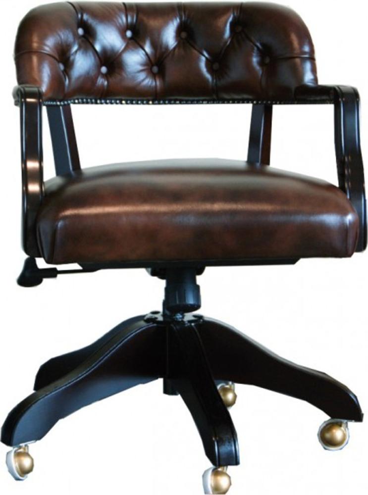 Casa Padrino Luxus Echtleder Büro Stuhl Braun Drehstuhl Schreibtisch Stuhl - Chefsessel Bild 1