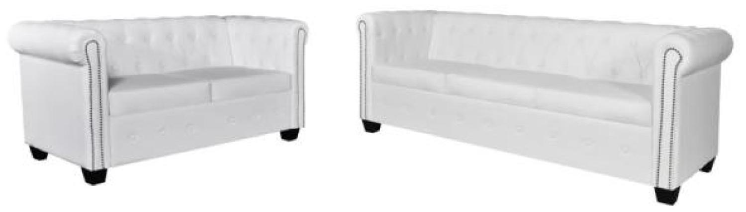 vidaXL Chesterfield Sofa 2-Sitzer und 3-Sitzer Kunstleder Weiß Bild 1