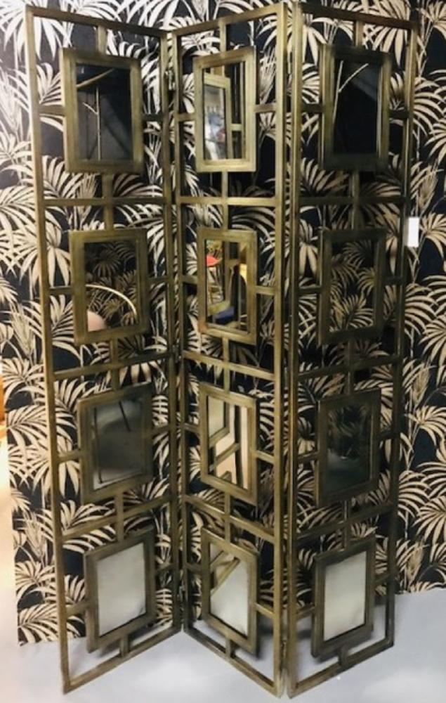 Casa Padrino Luxus Raumteiler Messingfarben 115 x 2 x H. 183 cm - Faltbarer Metall Raumteiler mit Spiegel - Schlafzimmer Möbel - Hotel Möbel - Luxus Kollektion Bild 1
