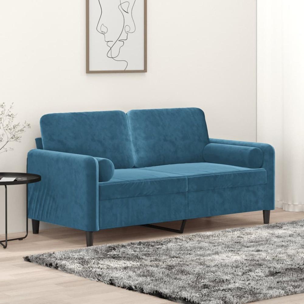 vidaXL 2-Sitzer-Sofa mit Zierkissen Blau 140 cm Samt Bild 1