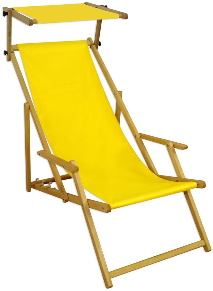Gartenliege gelb Strandliege Sonnenliege Holz Relaxliege Sonnendach Deckchair Strandstuhl 10-302NS Bild 1
