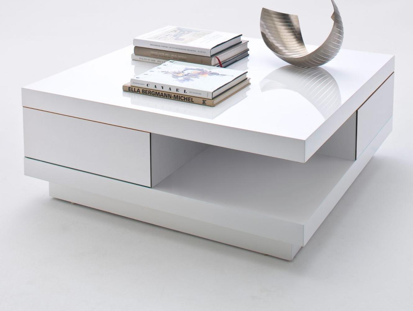MCA Furniture 'Abby' Couchtisch mit 2 Schubkästen, Weiß Hochglanz, 85 x 85 cm Bild 1