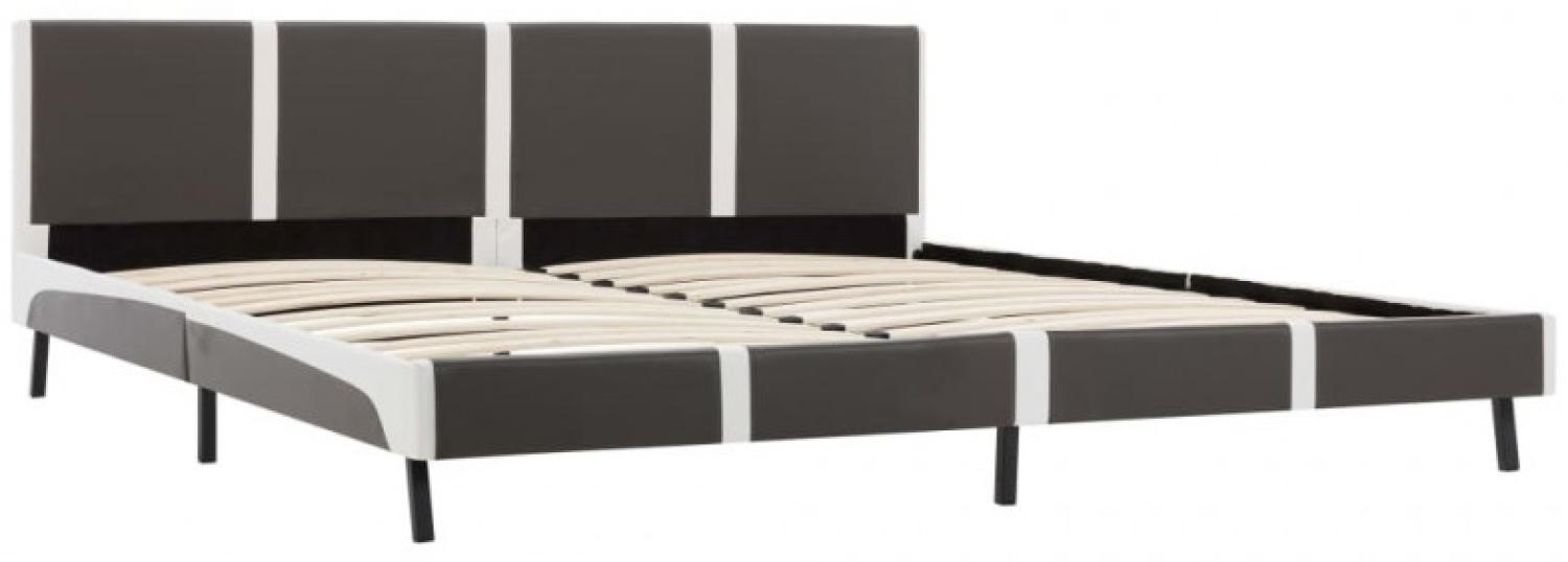 vidaXL Bett mit Matratze Grau und Weiß Kunstleder 160 x 200 cm Bild 1