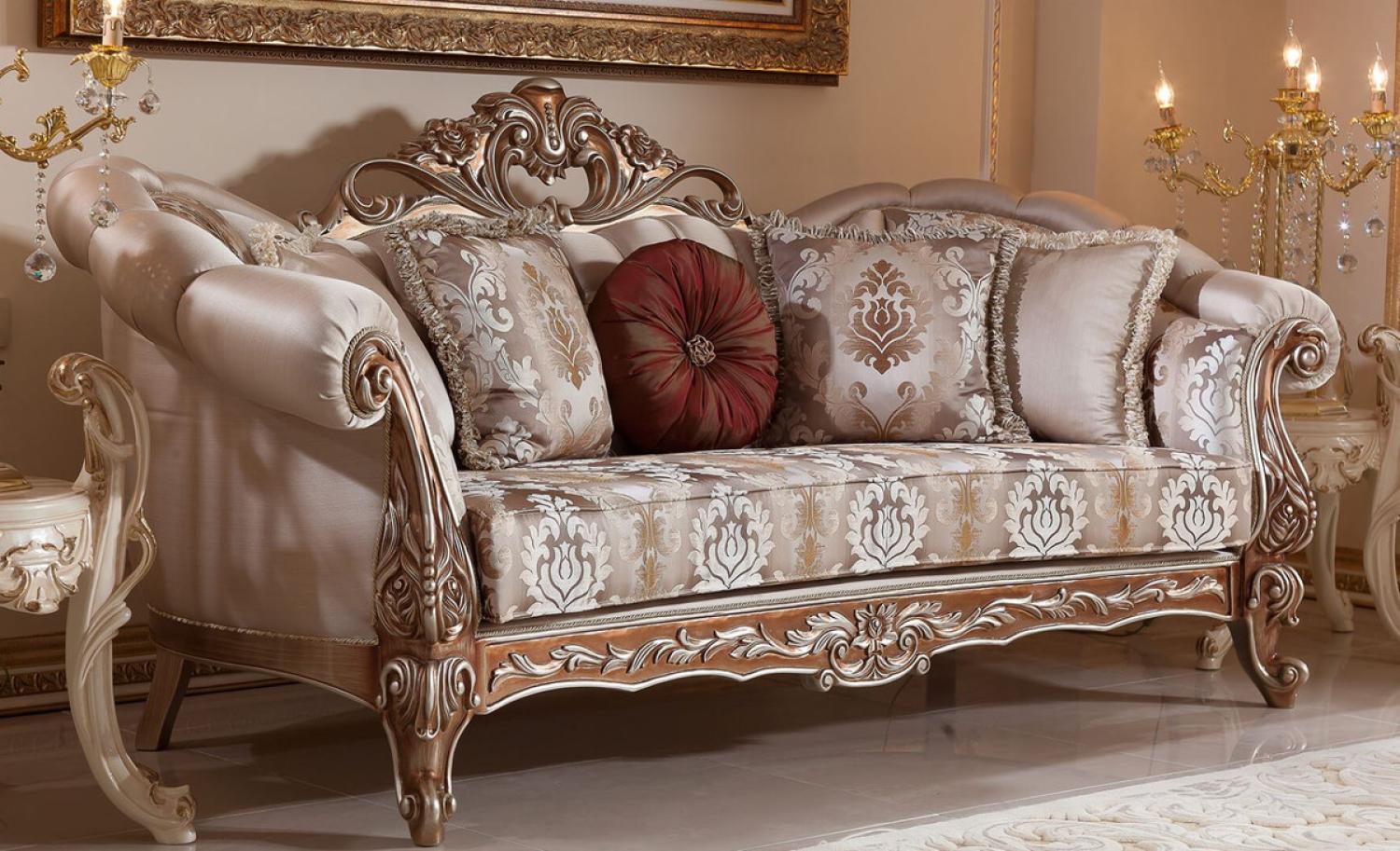 Casa Padrino Luxus Barock Sofa Grau / Kupfer / Silber - Prunkvolles Wohnzimmer Sofa mit elegantem Muster - Barock Wohnzimmer & Hotel Möbel - Edel & Prunkvoll Bild 1