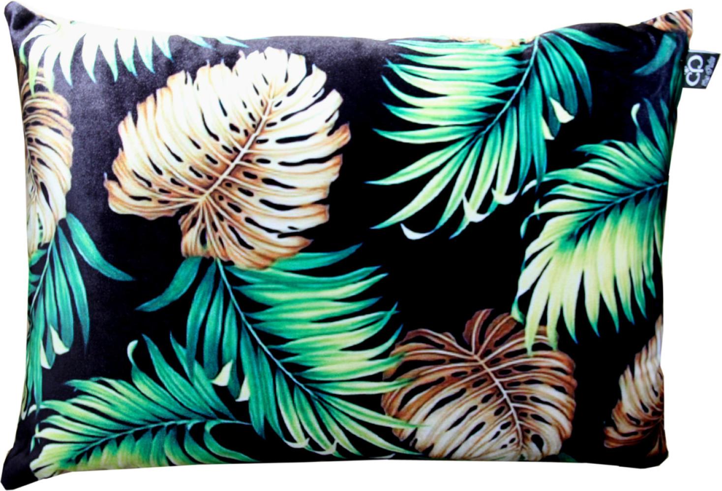 Casa Padrino Luxus Kissen San Francisco Palm Leaves Schwarz / Mehrfarbig 35 x 55 cm - Feinster Samtstoff - Wohnzimmer Deko Accessoires Bild 1