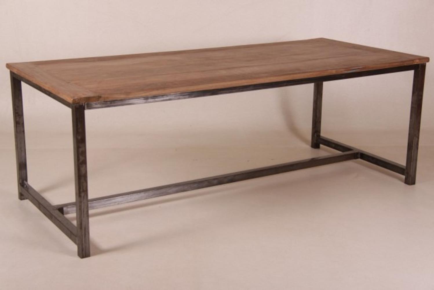 Casa Padrino Vintage Teak Esstisch Holzfarben mit Metallgestell - Landhaus Stil Tisch Teakholz Bild 1