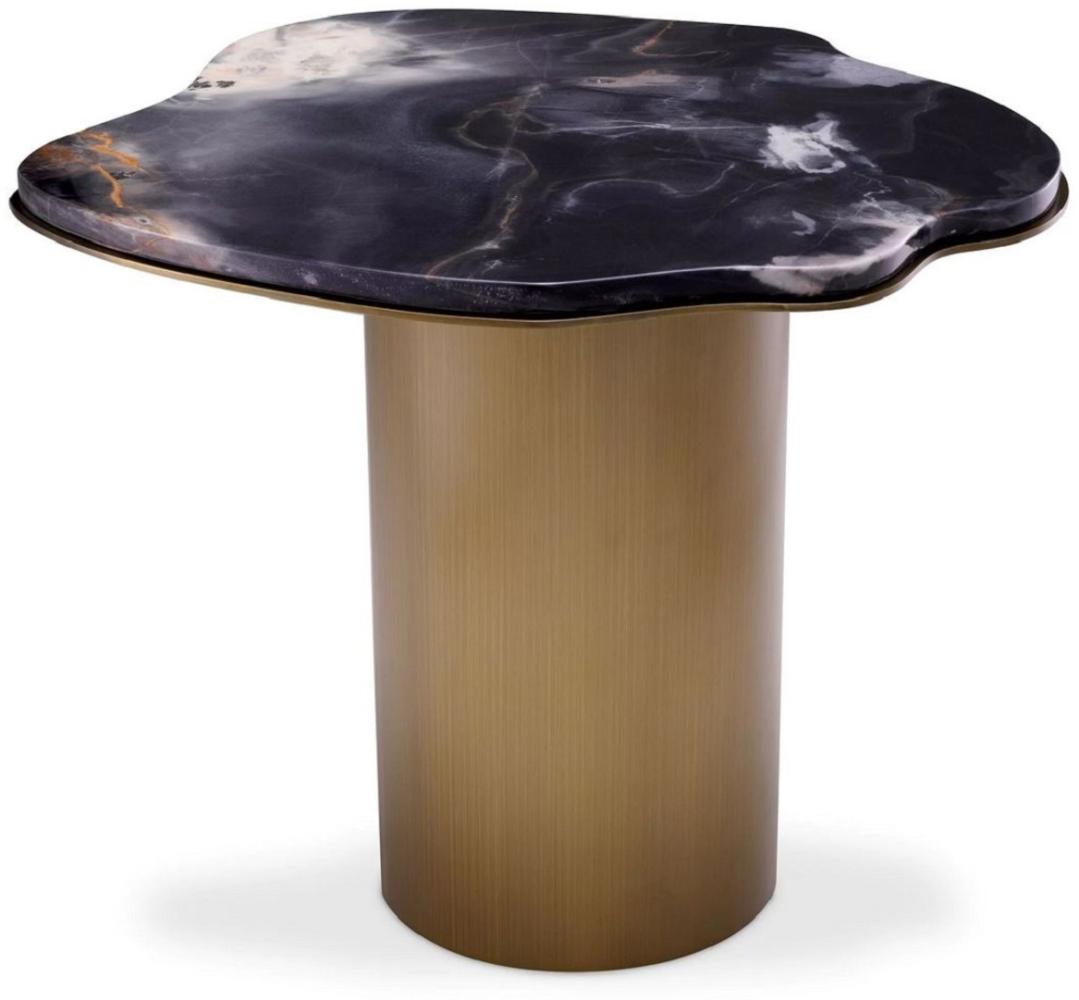 Casa Padrino Luxus Beistelltisch Schwarz / Messing 58,5 x 60,5 x H. 51 cm - Edelstahl Tisch mit Marmorplatte - Wohnzimmer Möbel - Luxus Möbel - Wohnzimmer Einrichtung - Luxus Qualität Bild 1