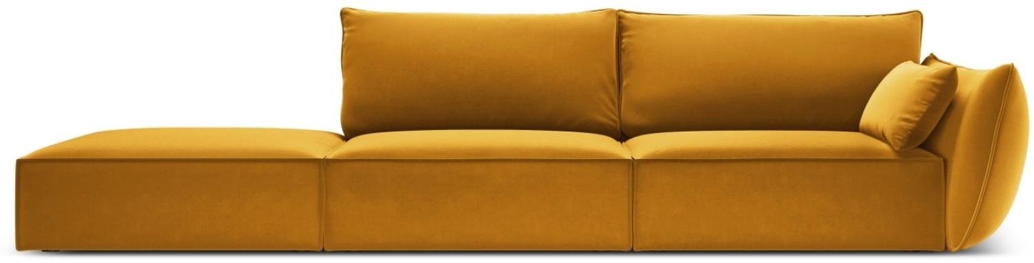 Micadoni 4-Sitzer Links Samtstoff Sofa Kaelle | Bezug Yellow | Beinfarbe Black Plastic Bild 1