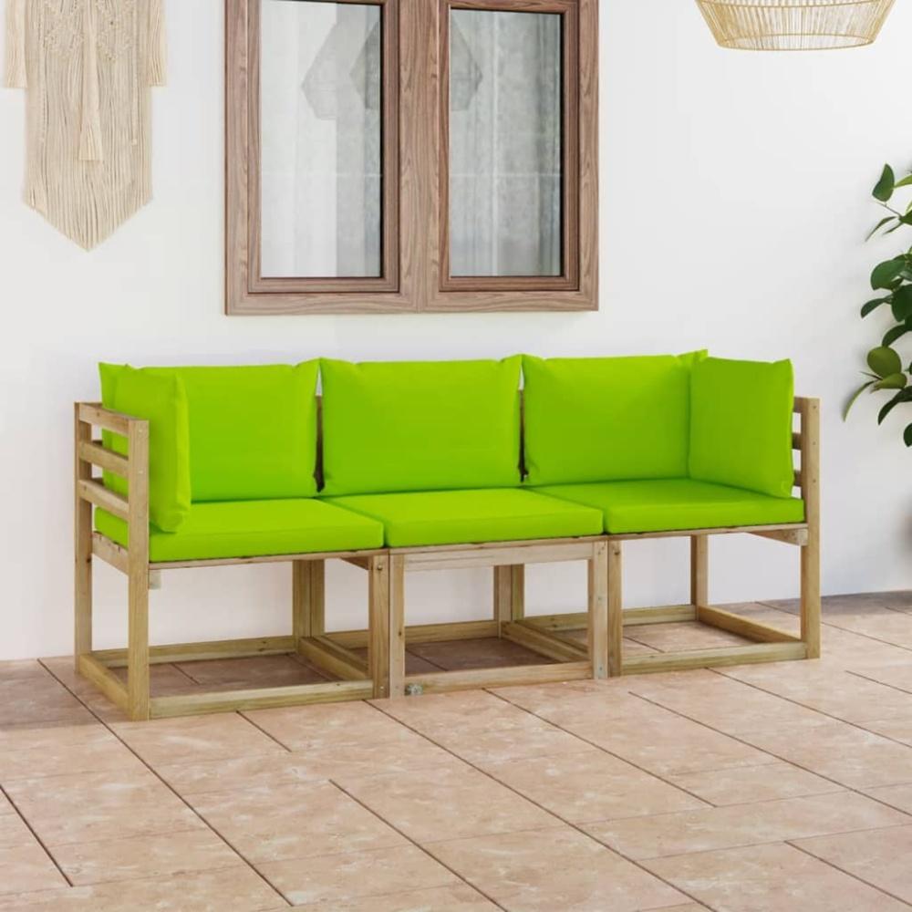 vidaXL 3-Sitzer-Gartensofa mit Hellgrünen Kissen Bild 1