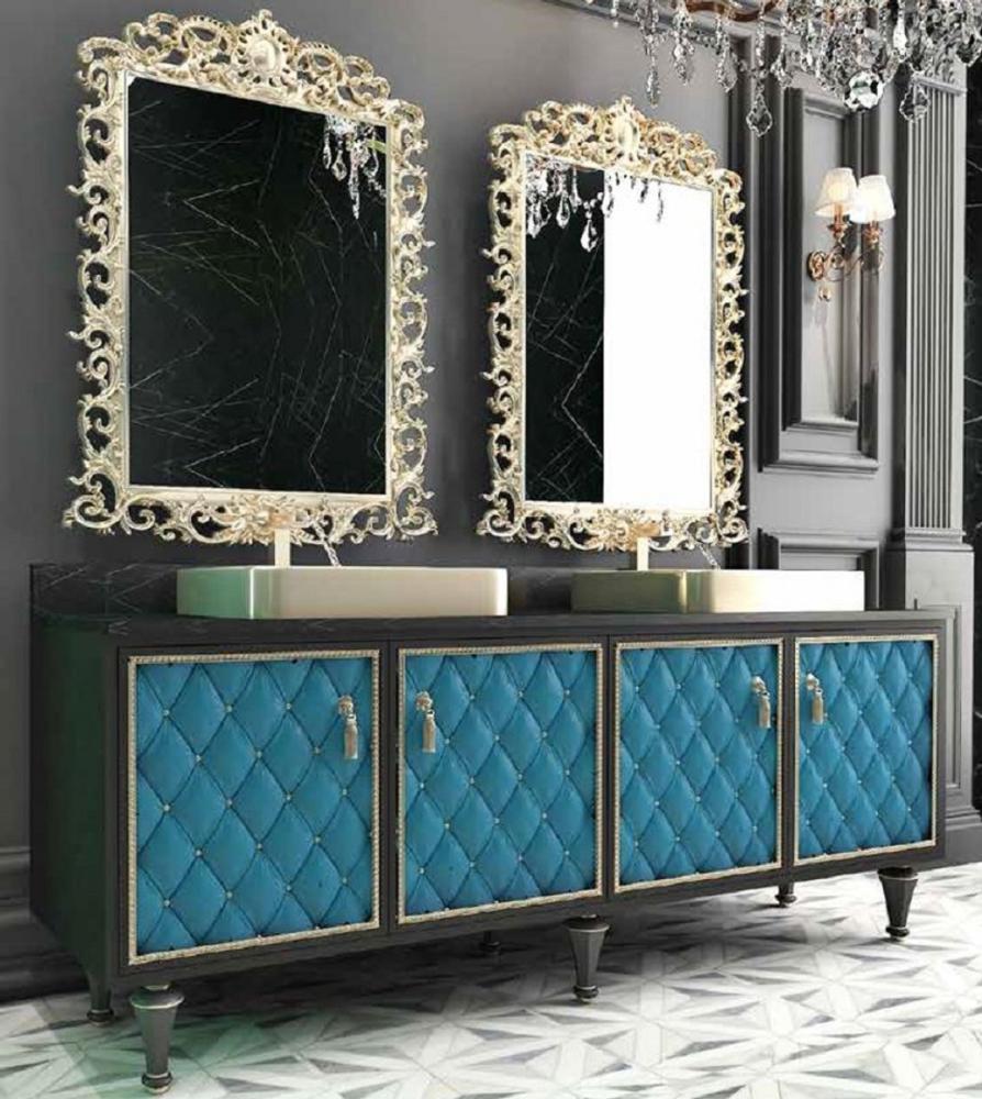 Casa Padrino Luxus Barock Badezimmer Set Schwarz / Blau / Gold - 1 Waschtisch mit 4 Türen und 2 Waschbecken und 2 Wandspiegel - Prunkvolle Badezimmermöbel Bild 1