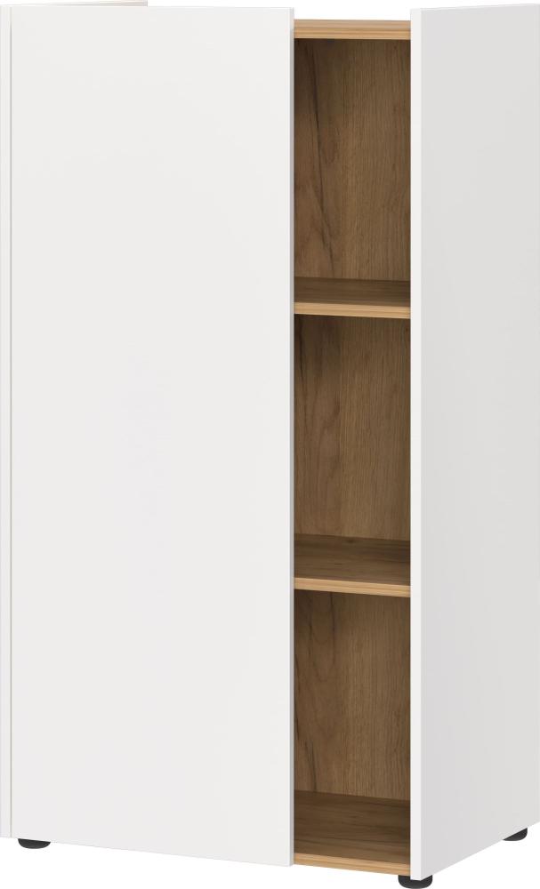 Kratzfester Büroschrank mit Fächernin, 62x42x115, Griffloses Design, Weiß-Beige, Deutscher Qualität, SAGE-Serie von Kadima Design Bild 1