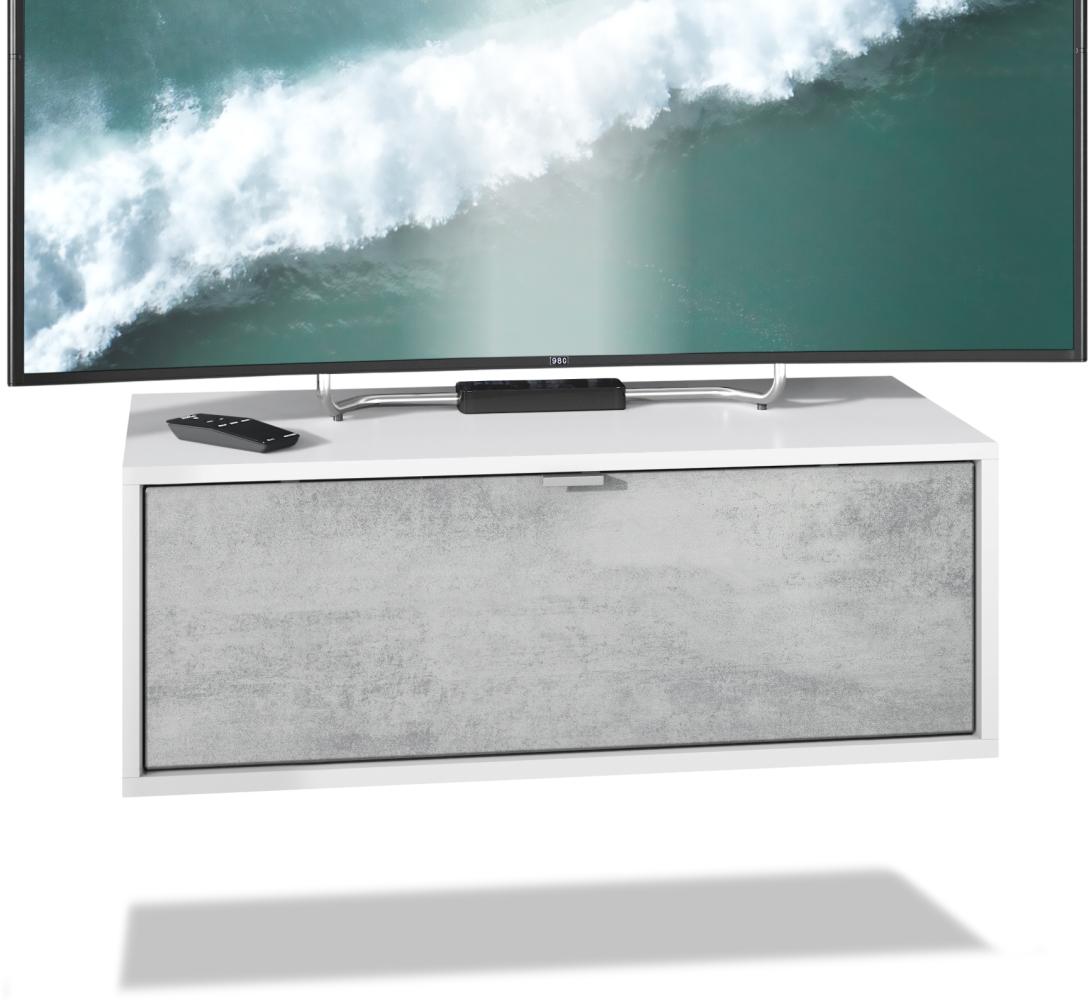 TV Board Lana 80 Hängeschrank Lowboard 80 x 29 x 37 cm, Korpus in Weiß Matt, Fronten in Beton Oxid Optik Bild 1