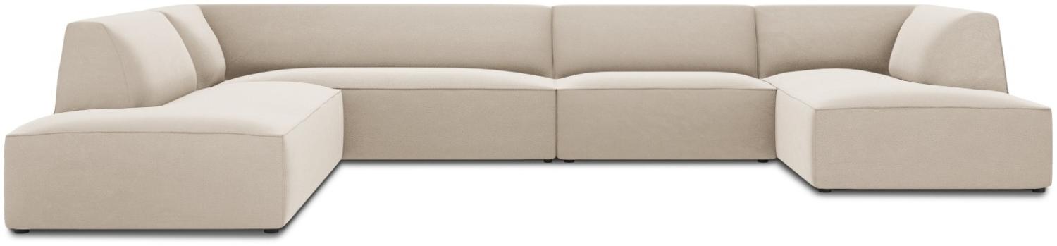 Micadoni 7-Sitzer Samtstoff Panorama Ecke links Sofa Ruby | Bezug Beige | Beinfarbe Black Plastic Bild 1