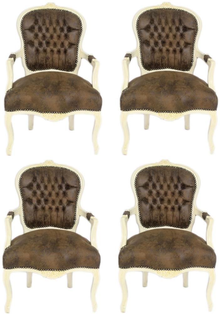 Casa Padrino Barock Salon Stuhl Set Braun / Creme 60 x 50 x H. 93 cm - 4 handgefertigte Salon Stühle mit Lederoptik - Barockmöbel Bild 1