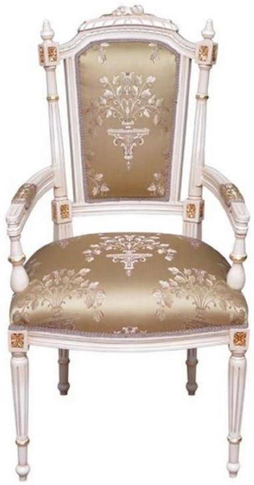 Casa Padrino Barock Esszimmerstuhl Gold / Cremefarben / Gold - Handgefertigter Antik Stil Stuhl mit Armlehnen - Esszimmer Möbel im Barockstil Bild 1