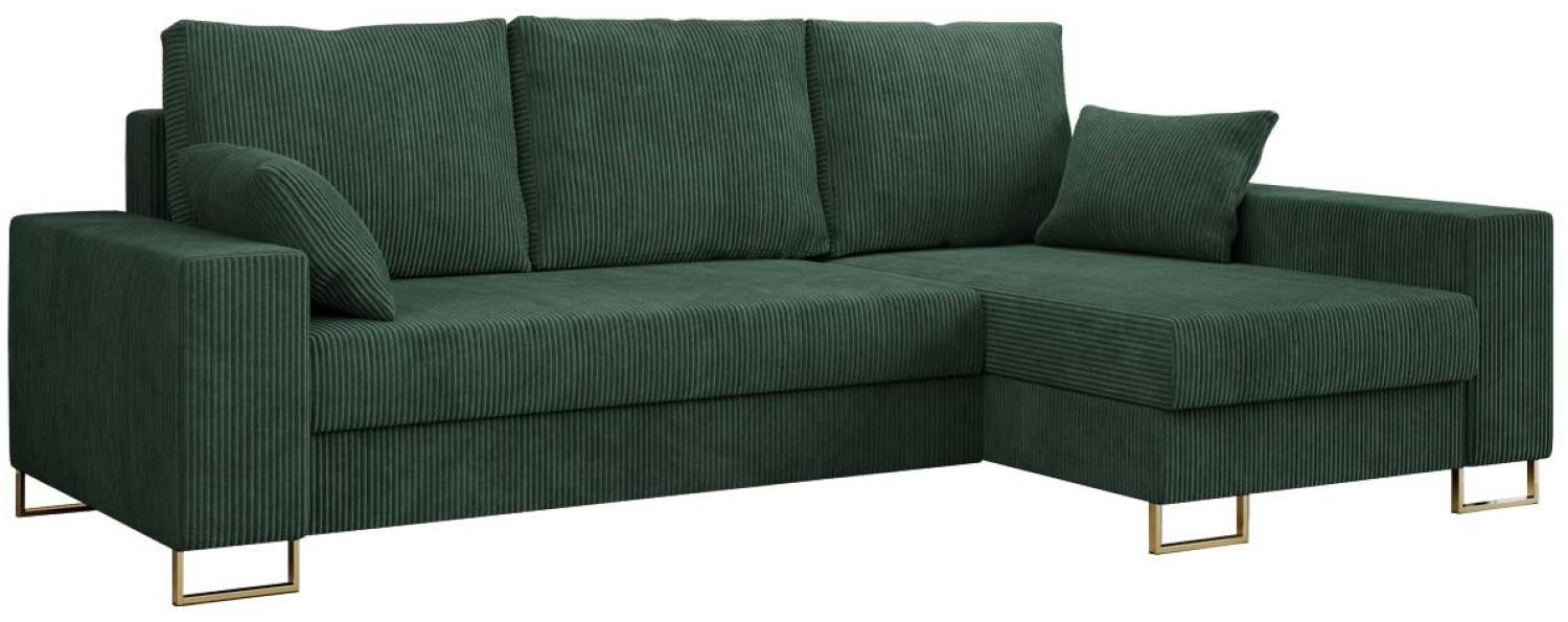 Ecksofa, Bettsofa, L-Form Couch mit Bettkasten - DORIAN-L - Grün Cord Bild 1