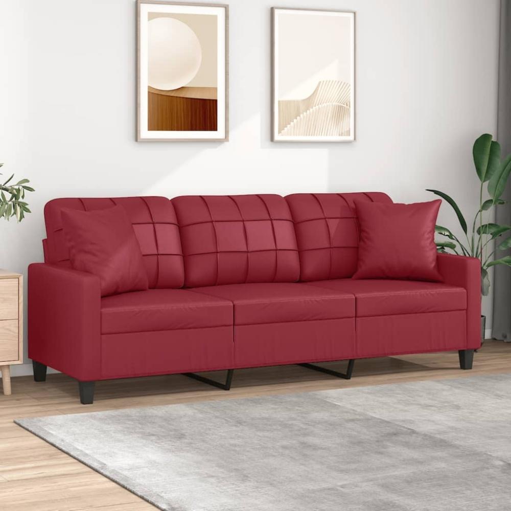 vidaXL 3-Sitzer-Sofa mit Zierkissen Weinrot 180 cm Kunstleder Bild 1