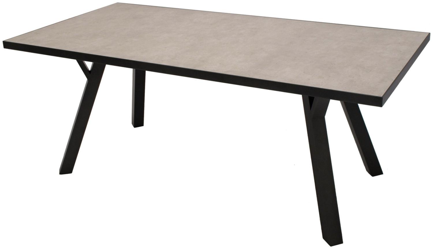 Tisch rechteckig 180x90 cm Aluminium Dunkelgrau Tischplatte Glas Keramikoptik Bild 1