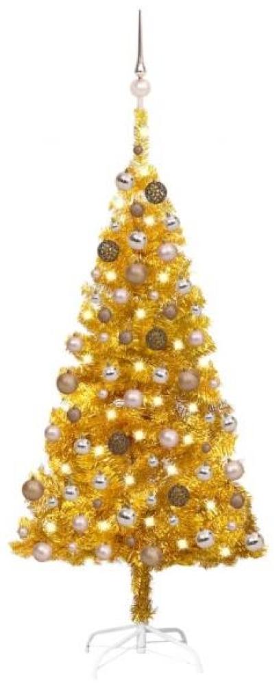 vidaXL Künstlicher Weihnachtsbaum mit LEDs & Kugeln Golden 120cm PET, Mit Beleuchtung [3077603] Bild 1