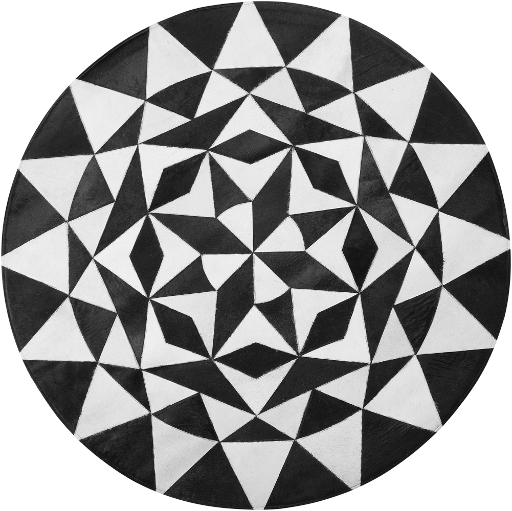 Teppich Kuhfell schwarz / weiß ⌀ 140 cm geometrisches Muster TURGUTLU Bild 1