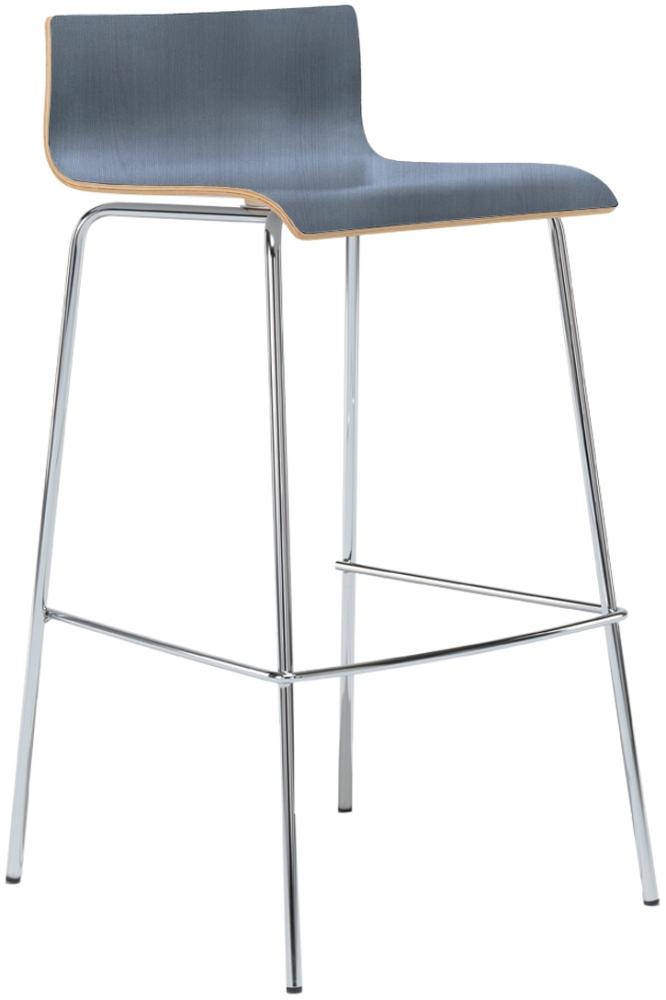 Design Barhocker mit Rückenlehne, Sitzschale Blau, Höhe 91cm Bild 1