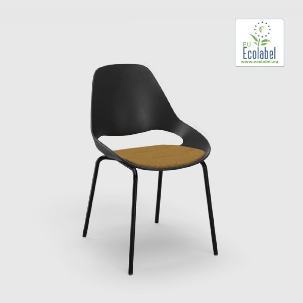Stuhl ohne Armlehne FALK schwarz Tube aus Pulverbeschichtetem schwarzem Stahl Sitzpolster dunkelgelb Bild 1
