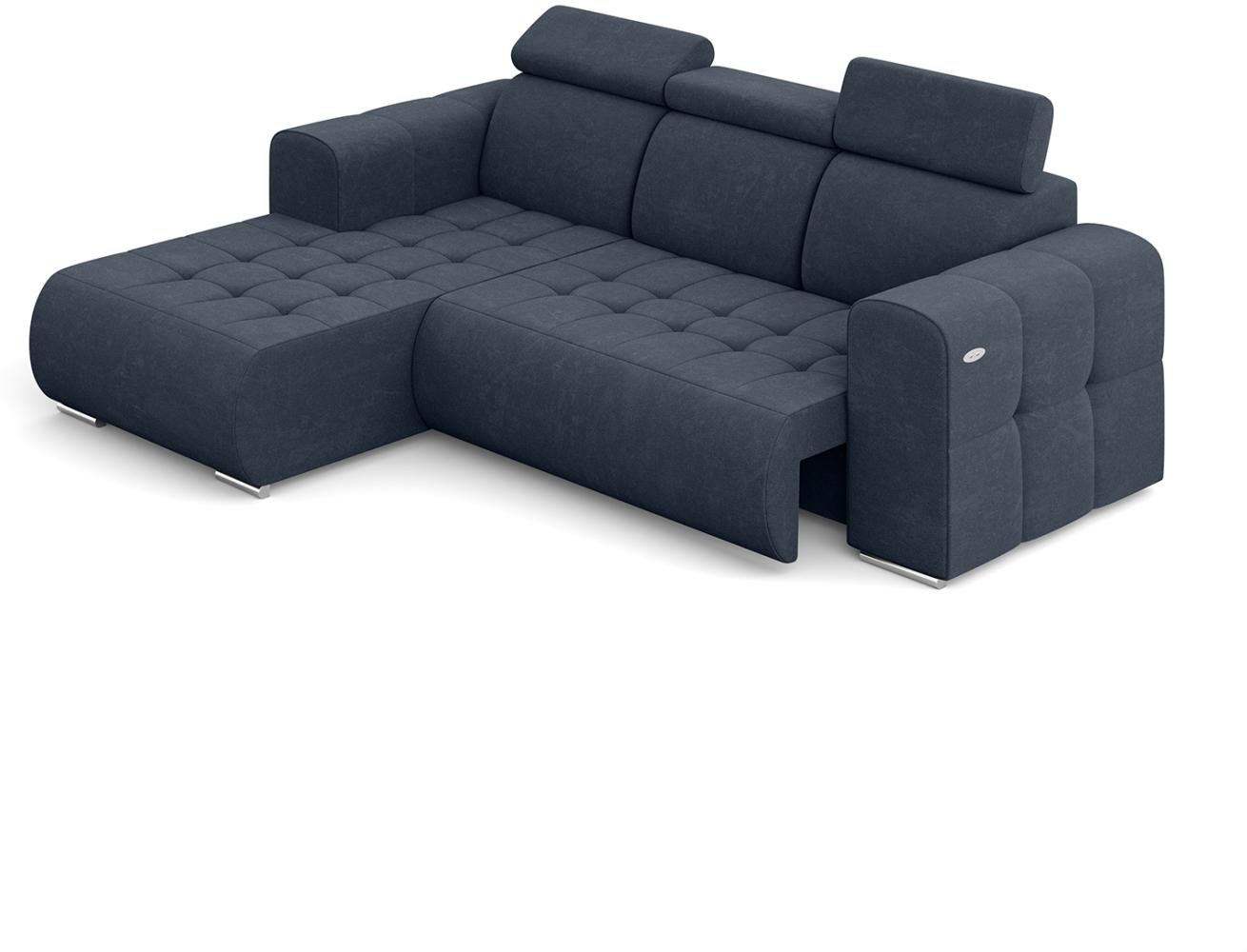 MEBLINI Elektrische Schlafcouch - Ecksofa mit Schlaffunktion - Sofa mit Relaxfunktion und Kopfstützen - Couch L-Form - Eckcouch - Wohnlandschaft - MADELINE - 266x200x93cm Links - Blau Samt Bild 1