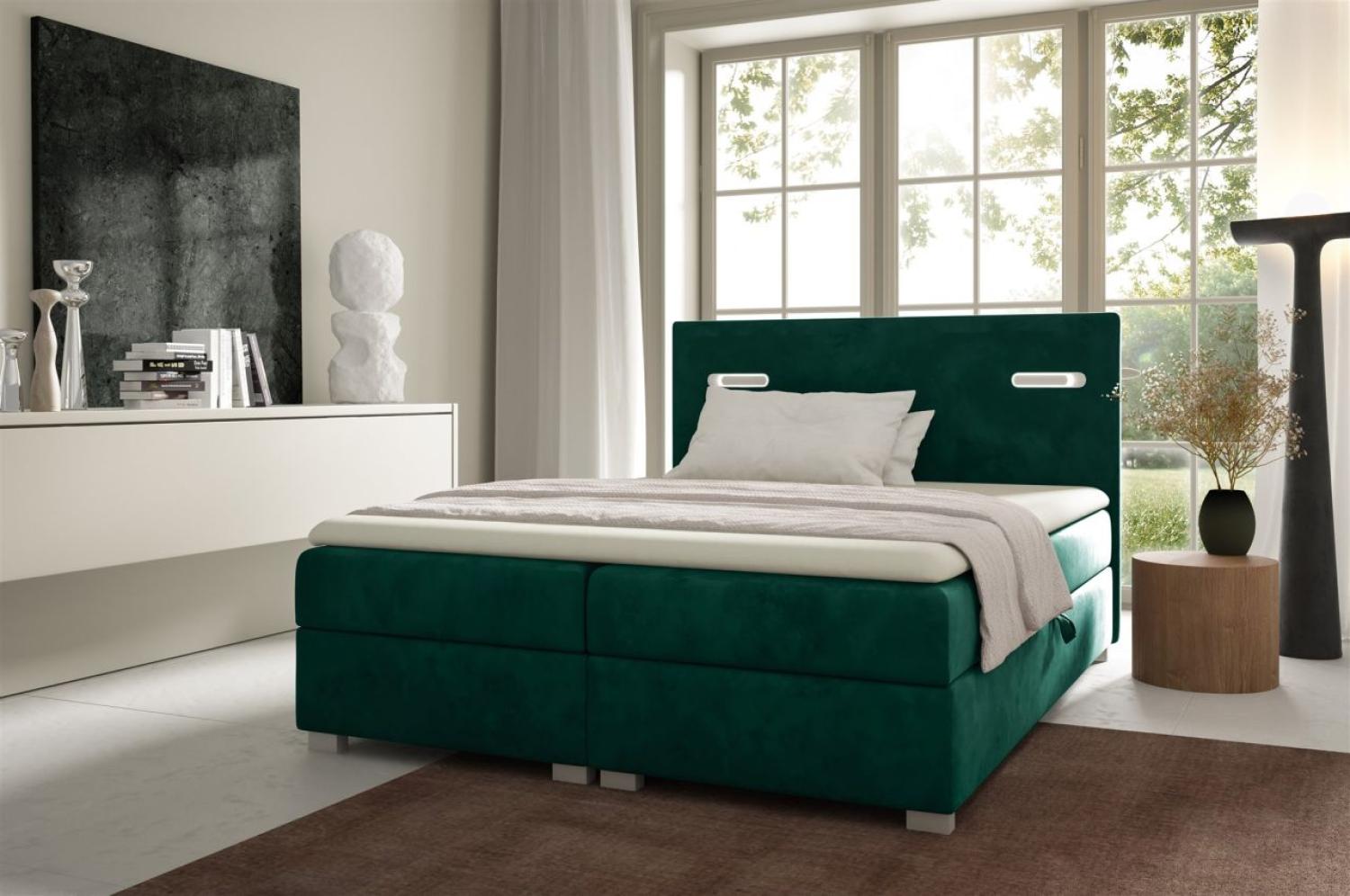 Boxspringbett Schlafzimmerbett CAPRICE 200x200cm Stoff Grün inkl. Ambiente-LED Bild 1