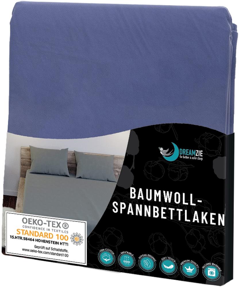 Dreamzie - Spannbettlaken 120x200cm - Baumwolle Oeko Tex Zertifiziert - Dunkelblau - 100% Jersey Spannbetttuch 120x200 Bild 1