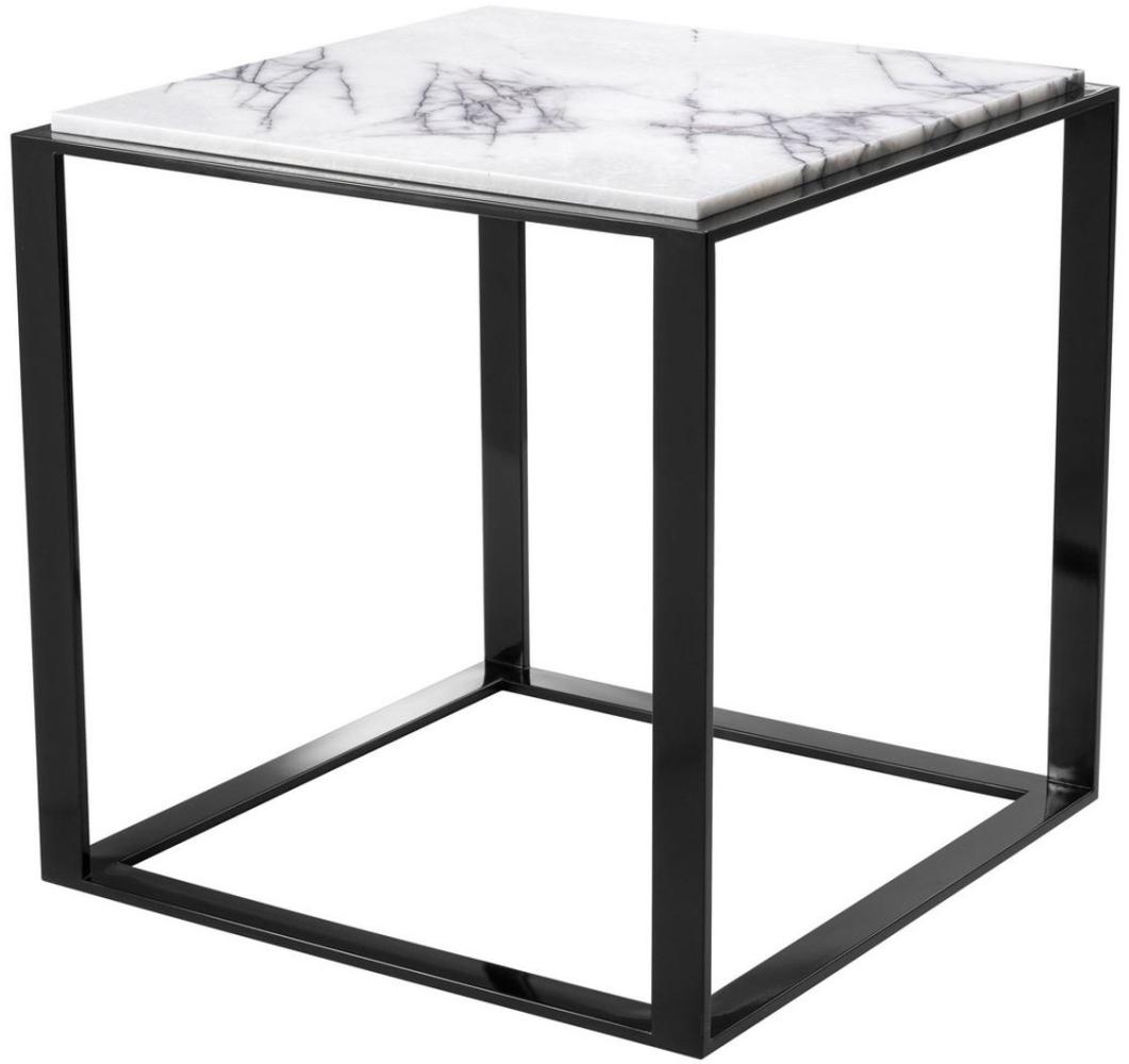 Casa Padrino Luxus Beistelltisch Hochglanzschwarz / Weiß-Lila 56 x 56 x H. 56 cm - Edelstahl Tisch mit Marmorplatte - Luxus Wohnzimmer Möbel Bild 1