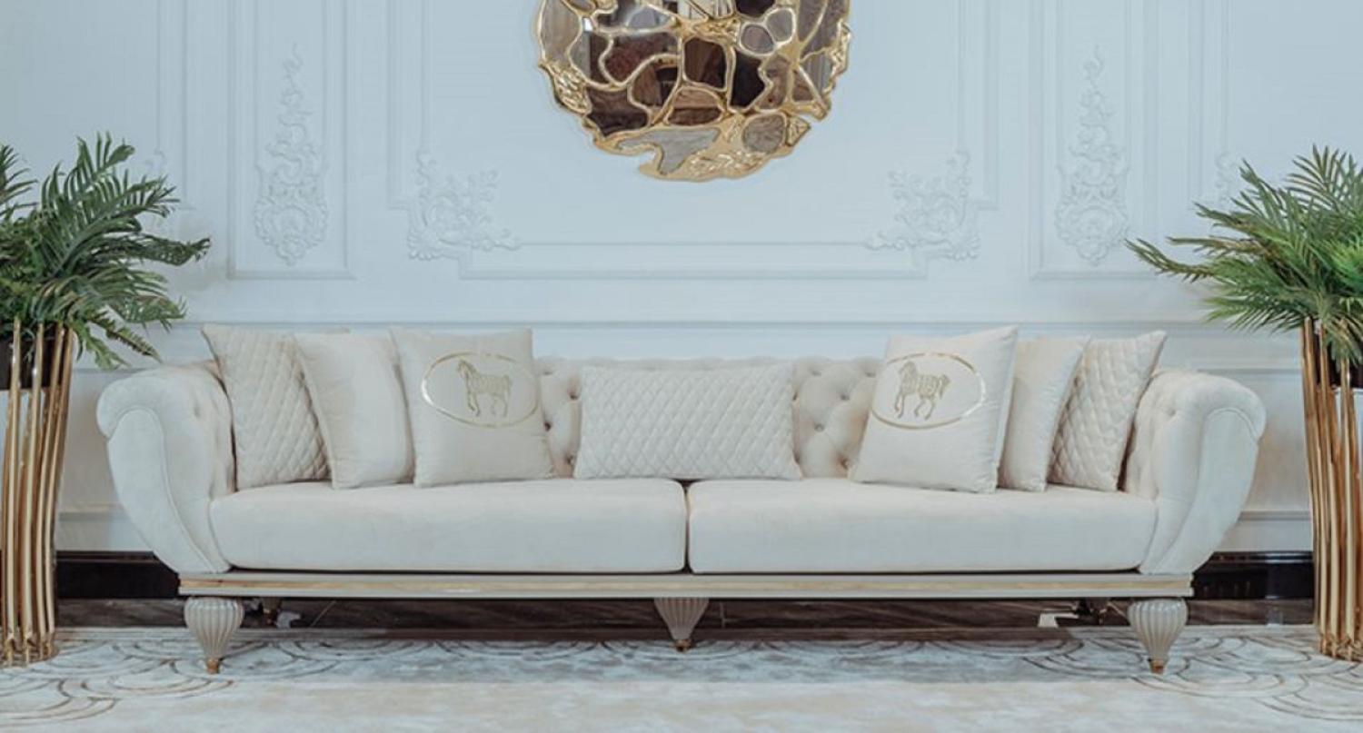 Casa Padrino Luxus Art Deco Wohnzimmer Sofa Cremefarben / Grau / Gold - Art Deco Wohnzimmer Möbel - Luxus Kollektion Bild 1