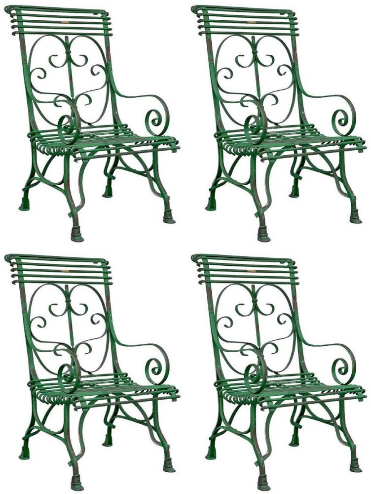 Casa Padrino Jugendstil Gartenstuhl 4er Set Antik Grün 64 x 66 x H. 114 cm - Handgefertigte Schmiedeeisen Stühle mit Armlehnen - Nostalgische Garten & Terrassen Möbel Bild 1