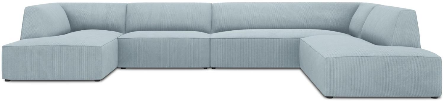 Micadoni 7-Sitzer Panorama Ecke rechts Sofa Ruby | Bezug Light Blue | Beinfarbe Black Plastic Bild 1