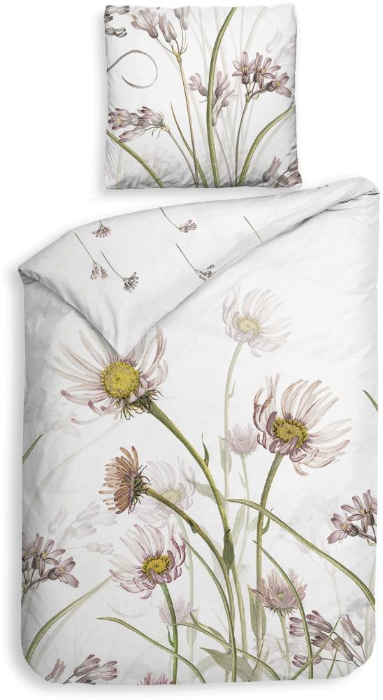 Heckett & Lane Mako-Satin Bettwäsche 155x220 Floriana Wiese Blumen Gräser weiß Bild 1