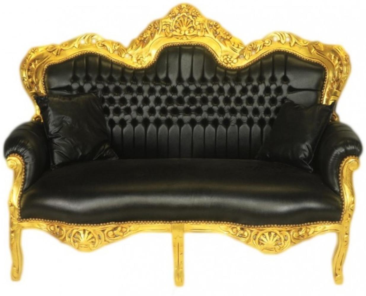 Casa Padrino Barock 2er Sofa Master Schwarz Lederoptik / Gold - Wohnzimmer Couch Möbel Lounge Bild 1